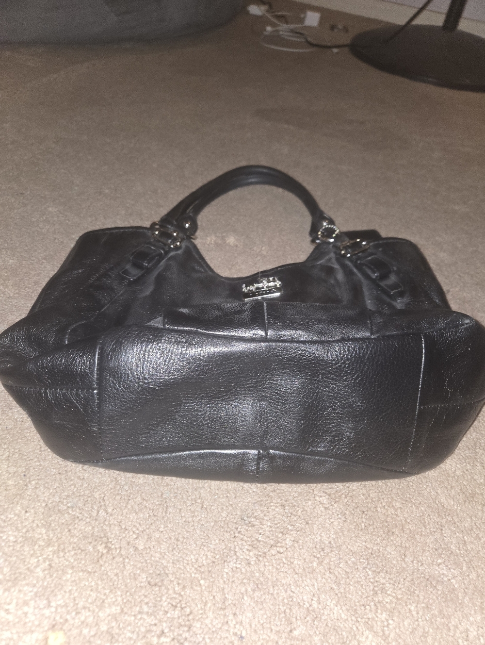 COACH Black Leather Hobo Tote with Signature Plaque - Picture 6 of 7